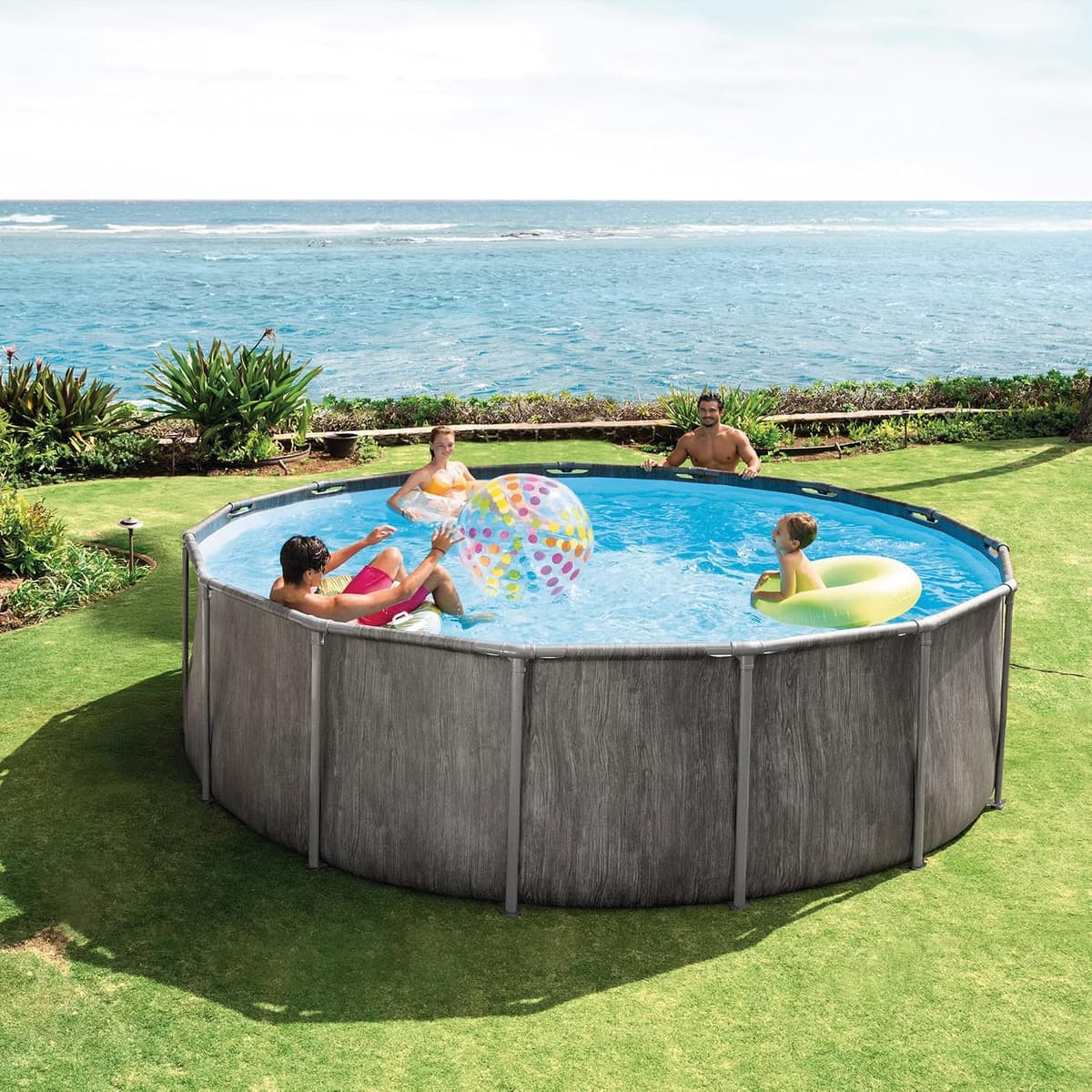 Piscine Baltik 26742ND Ronde Tubulaire 4,57 x 1,22 - Gris Foncé Imitation Bois
